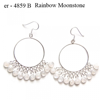 925 sterling silver rainbow moonstone round stone bezel earrings